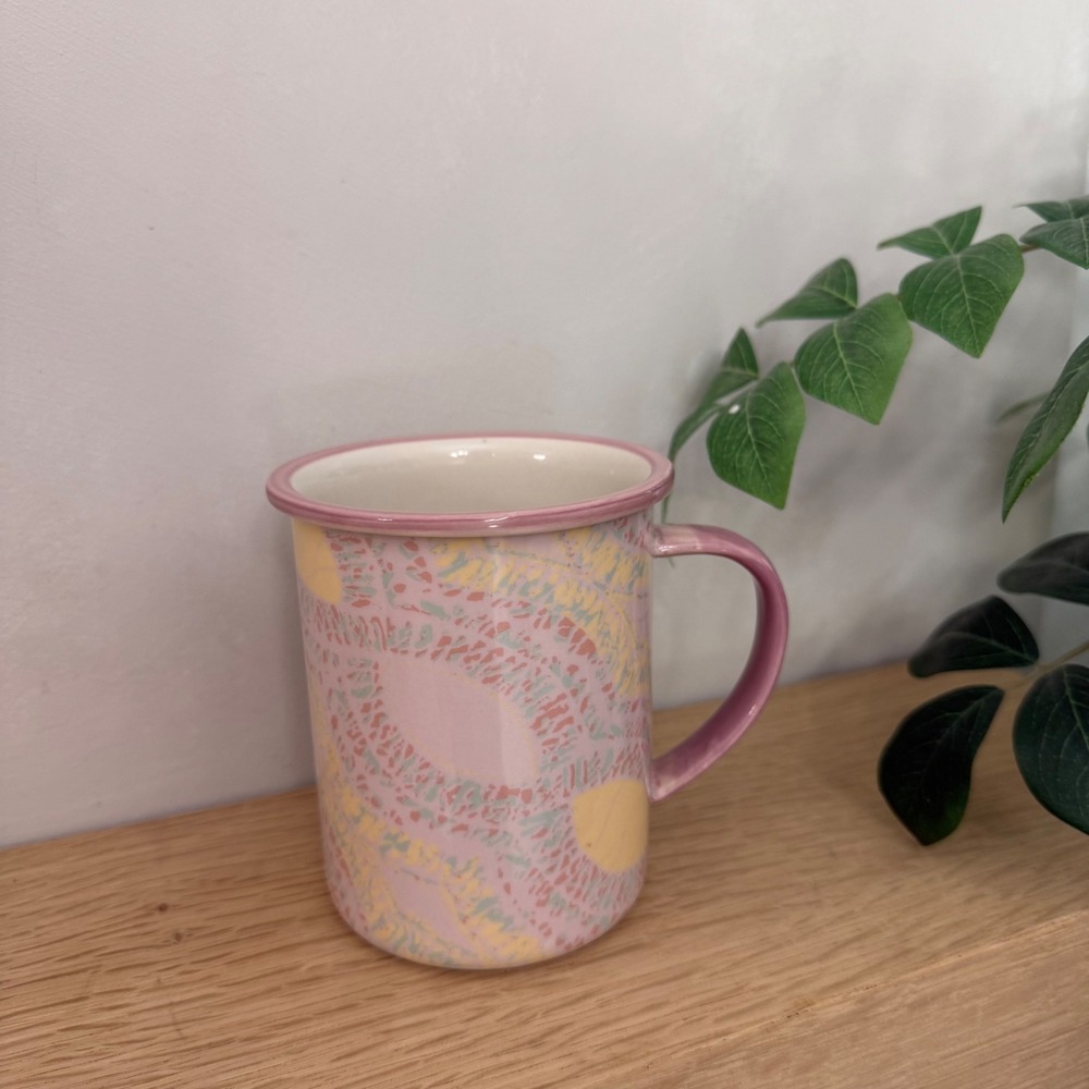 Urban Outfitters UO Home Pastel Marble Ceramic Coffee Mug Pink Yellow Blue Swirl